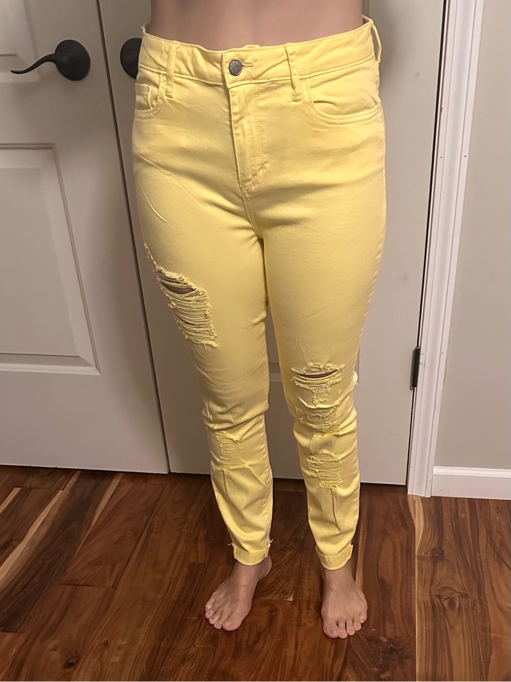 Cello Yellow Distressed Skinny Jeans